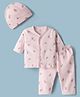 I Bears Knitted Full Sleeves Co-Ord T-Shirt & Pyjama Night Suit With Cap & Teddy Bear Print - Pink
