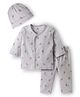 I Bears Knitted Full Sleeves Co-Ord T-Shirt & Pyjama Night Suit With Cap & Teddy Bear Print - Light Blue