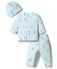 I Bears Knitted Full Sleeves Co-ord Full Sleeves T-Shirt & Pyjama Night Suit With Cap & Hot Air Balloon Print - Blue