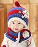 Flaunt Chic Winter Woolen Star Cap With Scarf - Navy Blue & Red-  Diameter 20 Cms