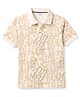 Smarty Boys Knitted Half Sleeves Polo T-Shirt With Text Print - Cream