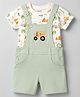 Tango Interlock Knit Half Sleeves Vehicles Printed & Embroidered Dungaree Set - Light Green & White