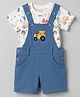 Tango Interlock Knit Half Sleeves Vehicles Printed & Embroidered Dungaree Set - Blue & White
