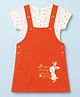 Tango Interlock Knit Half Sleeves Hearts & Bunny Printed Frock With Inner Tee - Orange