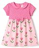 Tango Single Jersey Knit Half Sleeves Peter Pan Collared Frock With Floral Print - Pink