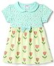 Tango Cotton Knit One Piece Dresses/Frocks Half Sleeves Peter Pan Collar Floral Print Green 2-3 Years