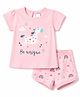 Tango Interlock Knit Half Sleeves Top & Shorts Set With Animal & Rainbow Print - Pink