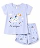 Tango Interlock Knit Half Sleeves Top & Shorts Set With Animal & Rainbow Print - Light Blue