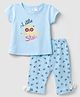 Tango Single Jersey Knit Half Sleeves Star Printed T-Shirt & Capri Set - Light Blue
