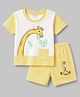 Tango Interlock Knit Half Sleeves Giraffe Printed & Embroidered T-Shirt & Shorts Set - Yellow & White