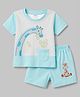 Tango Interlock Knit Half Sleeves Giraffe Printed & Embroidered T-Shirt & Shorts Set - Light Blue & White