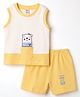 Tango Interlock Knit Sleeveless Nautical Theme Printed Tank T-Shirt & Shorts Set With Animal Patch - Yellow & OffWhite