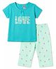 Tango Single Jersey Knit Half Sleeves Floral Printed T-Shirt & Capri Set - Sea Green
