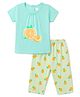 Tango Single Jersey Knit Half Sleeves Tropical Theme Printed T-Shirt & Capri Set - Sea Green