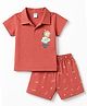 Tango Interlock Knit Half Sleeves Lion Printed Polo T-Shirt & Shorts Set - Red