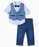 Simply Premium Cotton Woven Full Sleeves Checks 3 Piece Party Suit with Bow - Blue