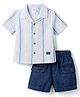 Simply Premium Woven Half Sleeves Striped Shirt & Shorts Set - Blue