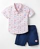 Simply Premium Woven Half Sleeves Car Printed Shirt & Shorts Set - Pink