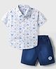 Simply Premium Woven Half Sleeves Car Printed Shirt & Shorts Set - Light Blue