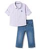Simply Premium Cotton Woven Half Sleeves Striped Shirt & Denim Jeans - Pink