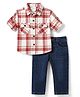 Simply Premium Cotton Woven Half Sleeves Checkered Shirt & Denim Jeans - Rust Orange