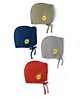 Simply Muslin Knit Floral Embroidered Cap With Knot Pack Of 4 Red Navy Blue Grey & Green - Diameter 14 cm