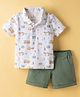 Child World Textile Woven Half Sleeves Shirt & Shorts Set With Animal Print - Green