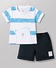 Child World Interlock Knit Half Sleeves Striped Animal Patch T-Shirt & Shorts Set  - Light Blue
