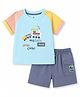 Child World Interlock Knit Half Raglan Sleeves Vehicles Embroidered T-Shirt & Shorts Set -Light Blue