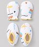 Babyhug 100% Cotton Interlock Knit Mittens & Booties Set With Teddy Bear Print - White