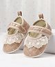 Cute Walk by Babyhug Velcro Closure Embroidered & Sequinned Booties With Lace Detailing - Brown