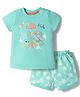 Zero Knit Half Sleeves Top & Shorts Set with Parrot & Floral Print - Sea Green