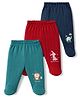 Zero Sinker Knit Animal Printed Bootie Leggings Pack Of 3 - Red Navy & Teal Blue