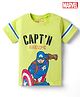Babyhug Marvel Cotton Single Jersey Knit Half Sleeves T-Shirt with Captain America Graphic- Light Green