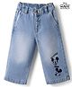 Bonfino Disney Denim Full Length Washed Jeans With Mickey Mouse Graphic - Light Blue