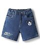 Bonfino Disney Denim Knee Length Shorts With Micky Mouse Graphic & Patch - Multicolor