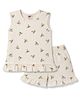 Zero Knitted Sleeveless Floral Printed Co-Ords Top & Shorts Set - Cream