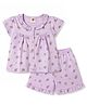 Zero Knitted Half Sleeves Floral Printed Co-Ords Top & Shorts Set - Lilac