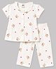 Zero Knitted Half Sleeves Top & Pyjama Co-Ord Night Suit With Teddy Print - White