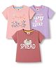 Zero Sinker Knit Half Sleeves Top With Floral & Text Print Pack of 3 - Lilac & Peach