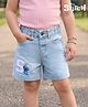 Bonfino Disney Denim Knee Length Washed Shorts With Stitch Patch - Multicolor