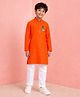 JBN Creation Cotton Woven Hanuman Jayanti Theme Full Sleeves Hanuman & Ram Printed Kurta & Pyjama Set - Orange