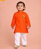 JBN Creation Cotton Woven Hanuman Jayanti Theme Full Sleeves Hanuman Printed Kurta & Pyjama Set - Orange