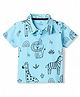 Doodle Poodle Single Jersey Knit Half Sleeves Polo T-Shirt With Animal Print - Aqua Blue