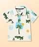 Doodle Poodle Cotton Knit Half Sleeves Polo T-Shirt With Dino Print - OffWhite
