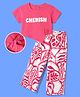 OLLINGTON ST. Sinker Knit Half Sleeves Top & Culottes Set With Leaf Print - Pink