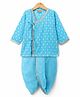 Exclusive From Jaipur Cotton Woven Full Sleeves Printed Dhoti Kurta Set With Lace Detailing - Light Blue