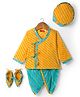 Exclusive from Jaipur Cotton Woven Full Sleeves Striped Kurta Dhoti Set With Turban & Mojaris - Mustard