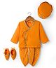Exclusive from Jaipur Cotton Woven Full Sleeves Striped Kurta Dhoti Set With Turban & Mojaris - Orange