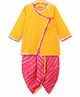 Exclusive From Jaipur Cotton Woven Full Sleeves Leaf Foil Print & Lace Detailing Dhoti Kurta Set - Mustard